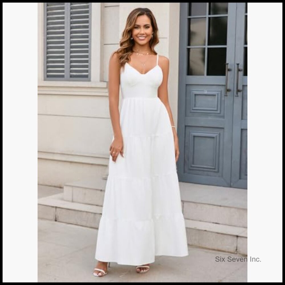 Polyester Elastane Maxi Sundress V Neck Backless … - image 3